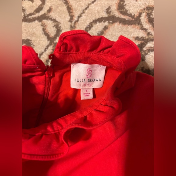 JB by Julie Brown nyc red sheath dress ruffled high neckline cap sleeves - Picture 4 of 5